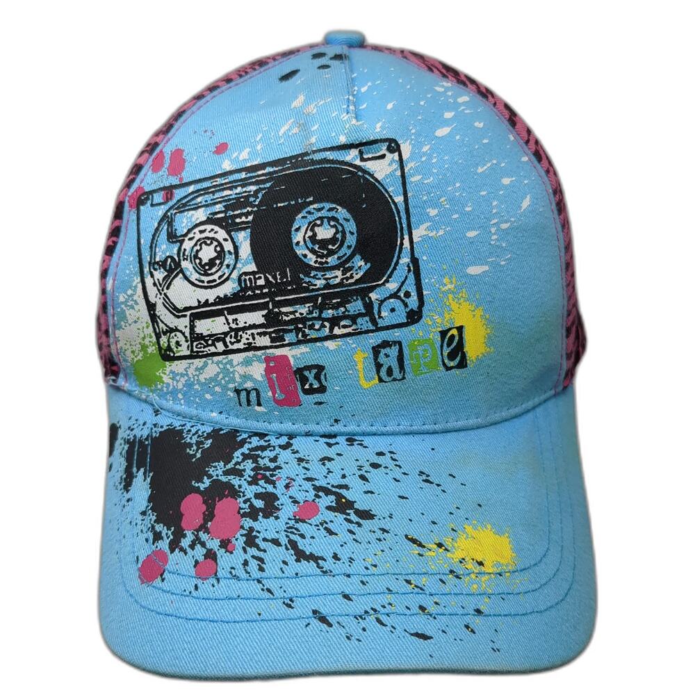 Pink Cookie 5 Panel Blue One Size Hat Mixtape Cassette Tape Zebra Splatter Paint